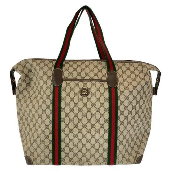 GUCCI XL Travel Tote Supreme Web Canvas Boston Bag Duffle Sherry Purse Weekender - Picture 1 of 10